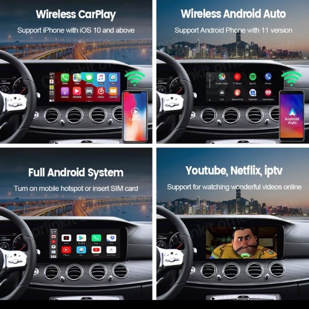 Android/Apple Carplay Box full Entertainment voor u auto  ondersteunt alle streaming diensten zoals NETFLIX, YOUTUBE, IPTV, NAVIGATIE, en nog veel meer.Dit is een plug en play systeem plug in het USB poort van  U auto en geniet.0640089390